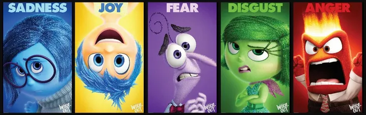 Inside Out's five emotions: Joy, Sadness, Fear, Disgust, Anger